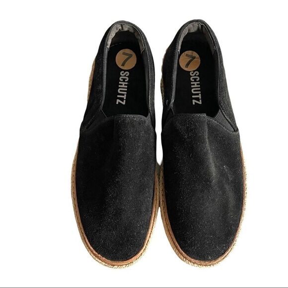 SCHUTZ Suede Slip On Suede Flat Espadrilles Black Tan 38 - Picture 8 of 12